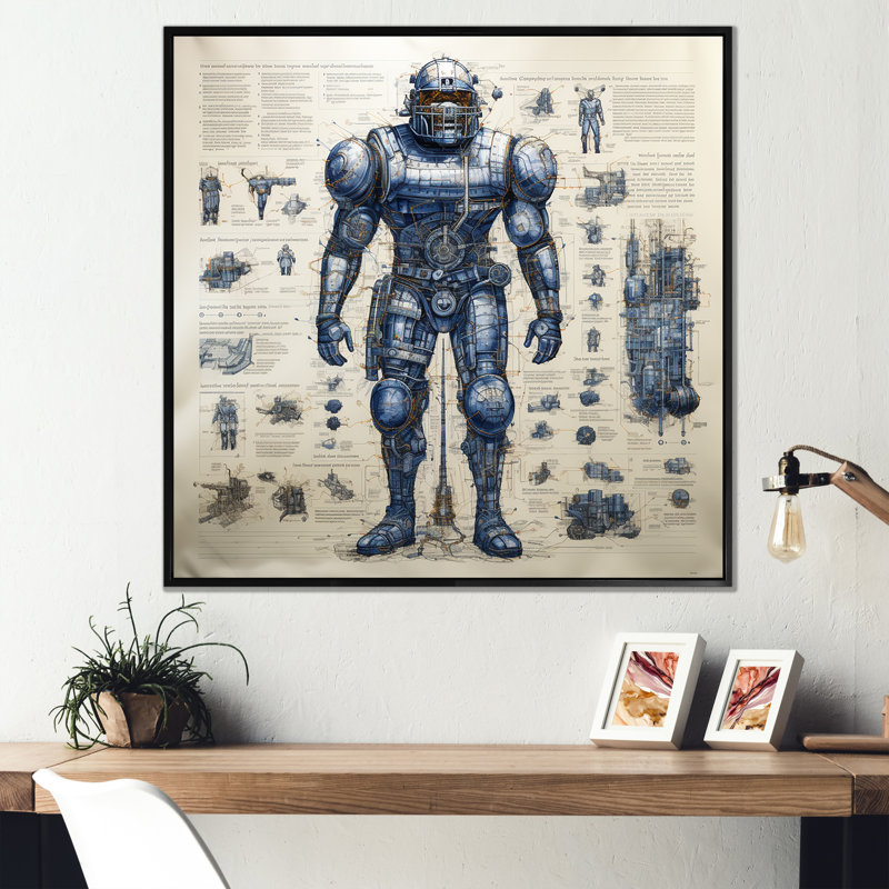 «Blue Giant Titan Blueprints IV - Giants», art mural, H 36 po x l 36 po x P 1,5 po, Cadre flottant noir