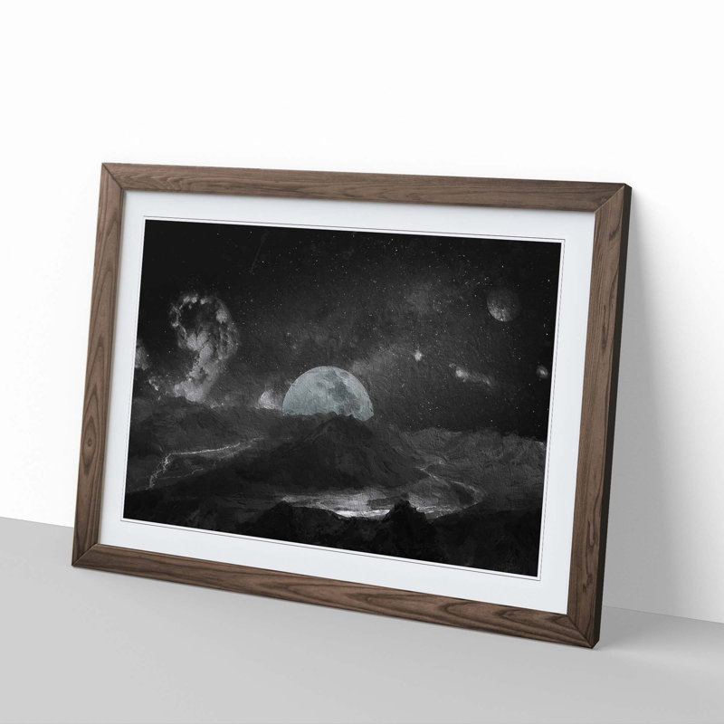 View of the Moon - Picture Frame Painting Print, Walnut Framed, 48cm H x 65cm W x 2cm D