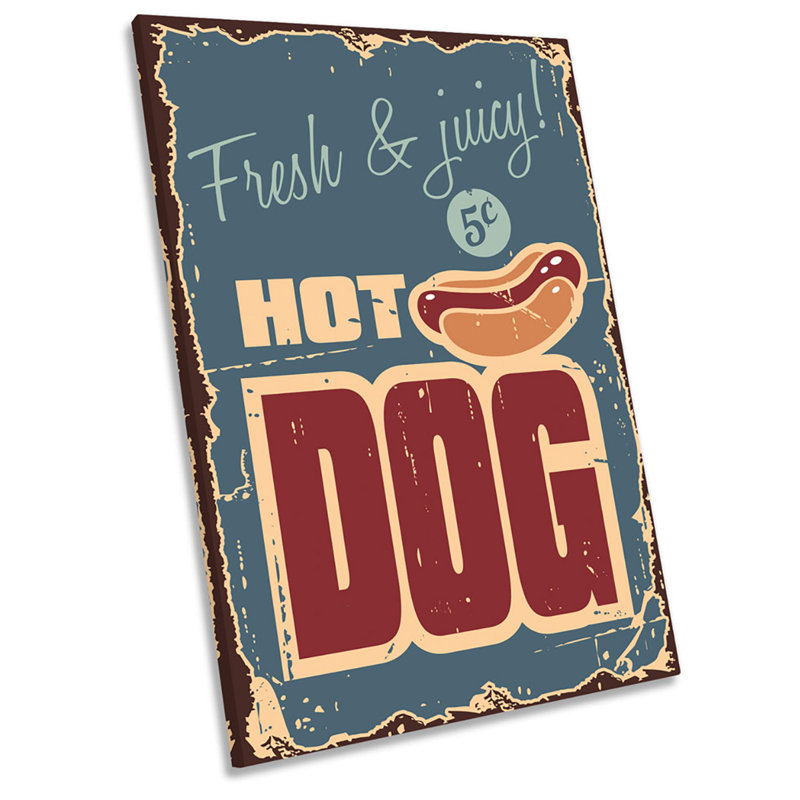 Fresh Hot Dogs Kitchen Retro - Wrapped Canvas Print, 76.2cm H x 50.8cm W