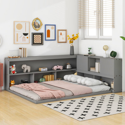 Floor Bed With LShaped Bookcases Sliding Doors