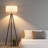 Wood Tripod Floor Lamp With Linen Shade For Living Room, Bedroom, And Office, Includes 12W Three-Color LED Bulb And Pull Chain Switch, Solid Wood Construction For Stability And Style