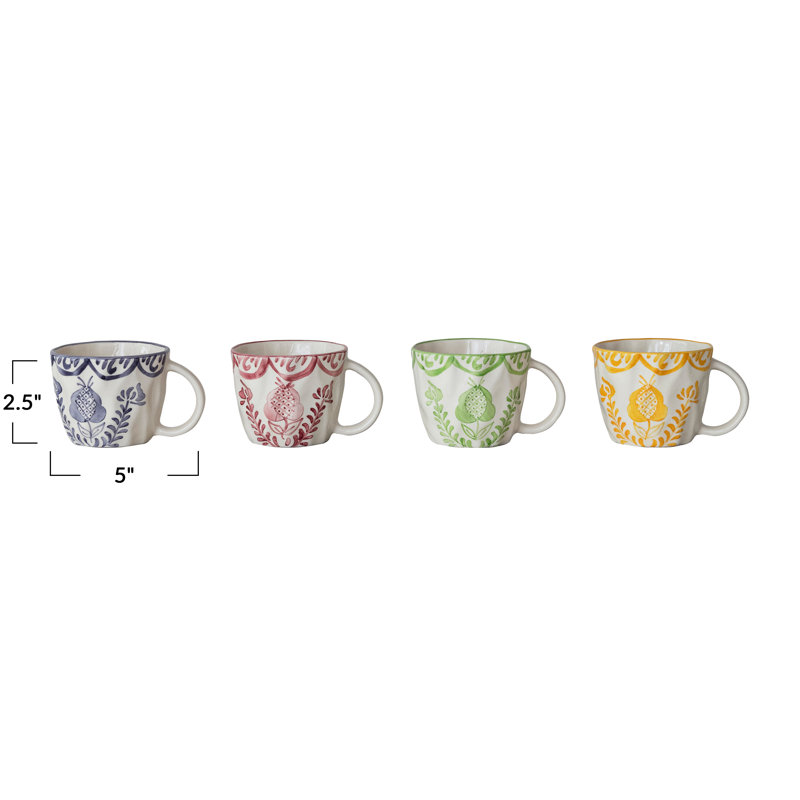 Tasses en grès de forme organique peintes à la main avec motif botanique