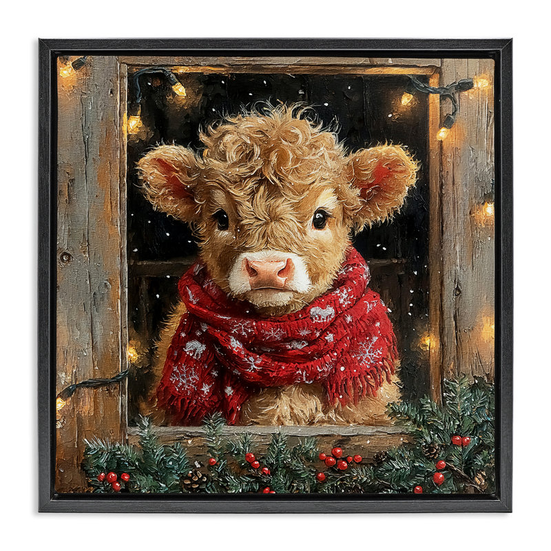 Cadre flottant pour veau avec guirlande Holly & Lights, design par Riley B, H 25 po x l 25 po, Cadre flottant noir de jais