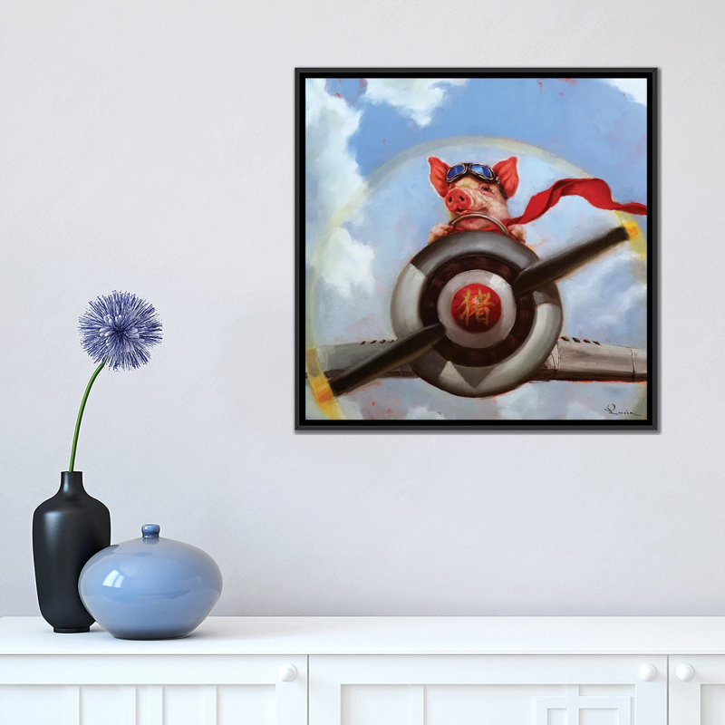«When Pigs Fly», reproduction sur toile, H 18 po x l 18 po x P 1,5 po, Toile avec cadre noir, Pas de tapis