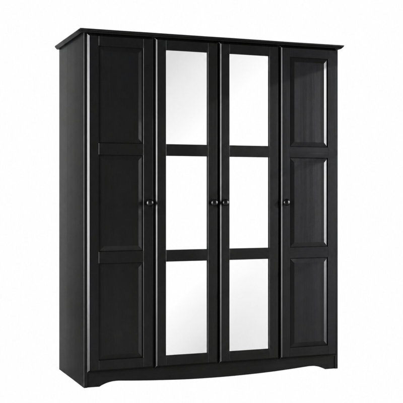 Armoire-penderie 100% bois massif Arieyana, Noir