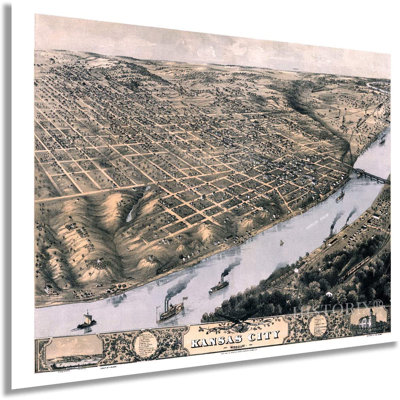 HISTORIX, carte du Missouri vintage de 1869 à Kansas City - 18 x 24 pouces, art rétro de la carte de Kansas City - vue aérienne de la carte de Kansas City