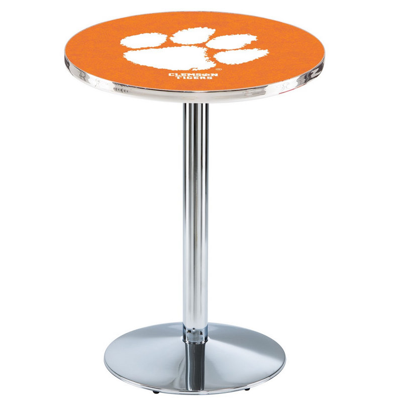 Round Metal Base Dining Table, Chrome, Clemson
