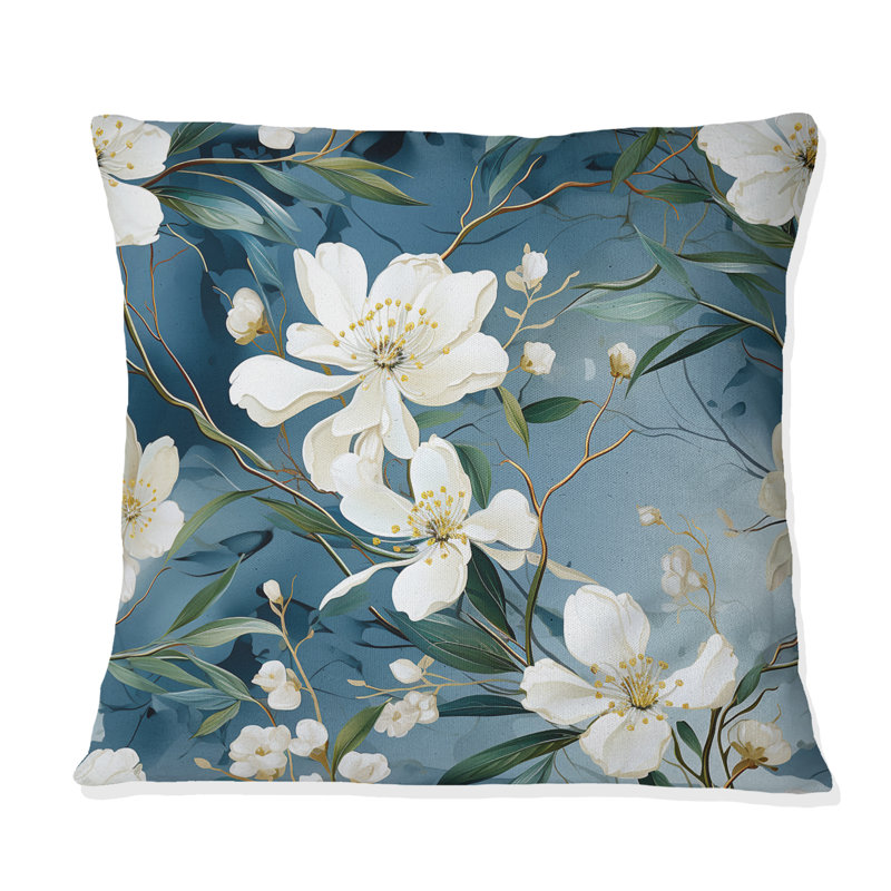 Motif de marbre blanc et bleu Magnolias, H 16 po x l 16 po