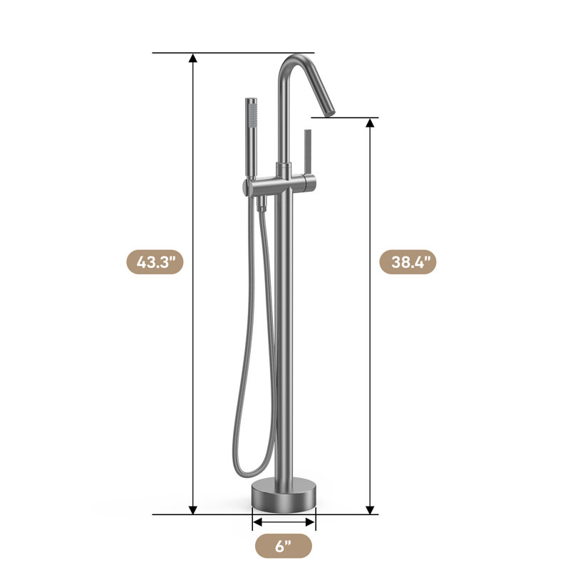 Silver Freestanding Bathtub Faucet, 304 Stainless Steel Single-Handle Tub Filler with Faucet/Handheld Mode Switching, 360° Swivel Spout and Anti-Splash Aerator for Modern Bathrooms