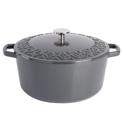 Casserole en fonte émaillée safran avec couvercle Spice par Tia Mowry Savory, 6 pintes, bleu sarcelle