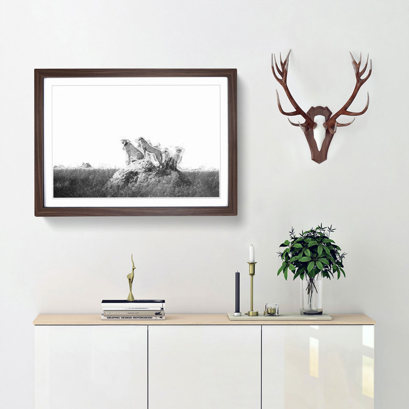 Family of Cheetahs - Picture Frame Graphic Art Print, 40cm H x 60cm W x 2cm D, Walnut