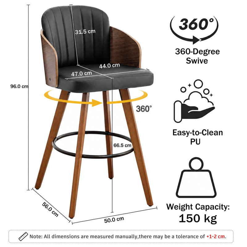 Ljubka Swivel Bar Stool, Black, Counter Stool (66.8cm Seat Height)