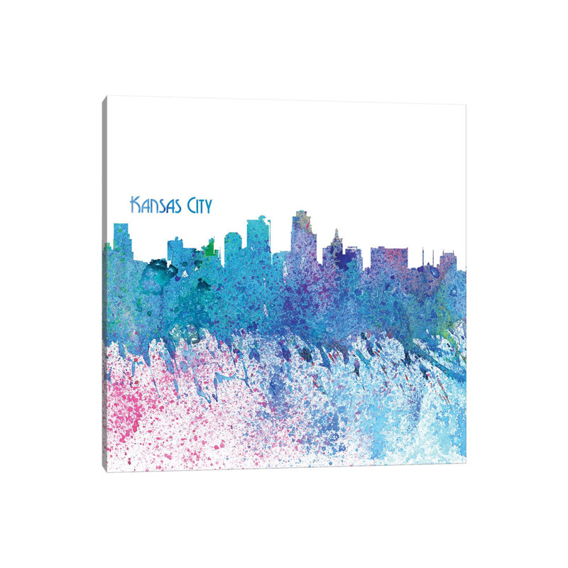 Kansas City Missouri Skyline Silhouette Impressionistic Splash by Markus & Martina Bleichner - Wrapped Canvas Gallery-Wrapped Canvas Giclée