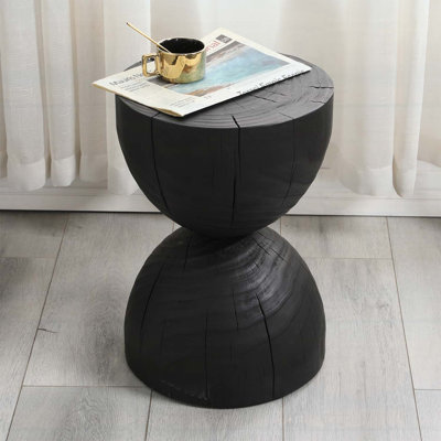 Table d'appoint en bois de manguier en noir, compacte et polyvalente pour le salon et la chambre à coucher, table d'appoint craquelée rétro brûlée