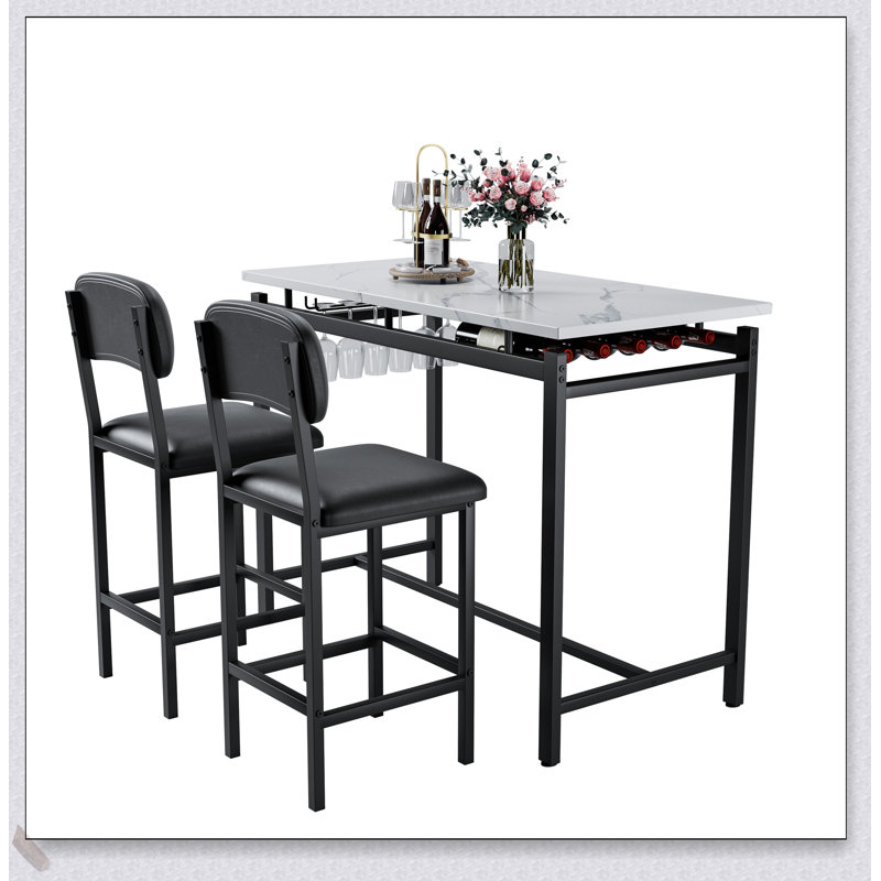 Ensemble de table de salle à manger 3 pièces à hauteur de bar avec chaises rembourrées, parfait pour les petits espaces et les appartements modernes
