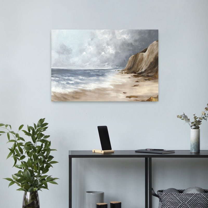 Art contemporain, paysage serein côtier abstrait, H 16 po x l 24 po