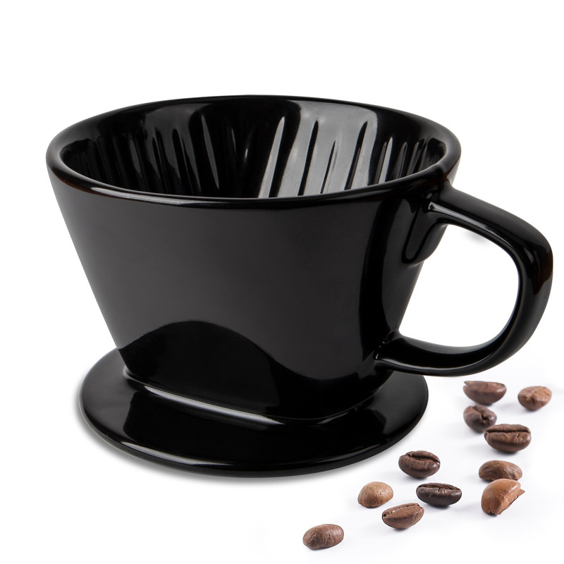 4.3" Ceramic Coffee Dripper, Glossy Black Pour Over Coffee Filter With 3-Hole Design & Internal Ridges, Food-Safe Ceramic, 1-2 Cups Capacity