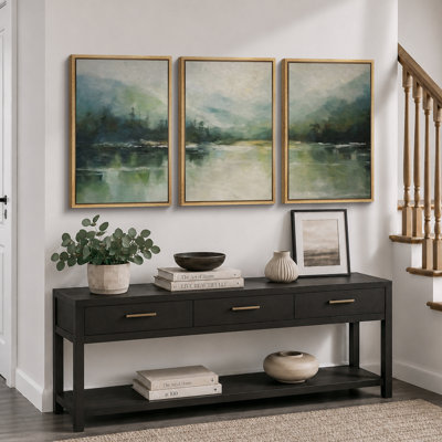 "Abstrait paysage", "Emerald Green Mountain Lake", art mural minimaliste moderne, impression sur toile encadrée, 3 pièces