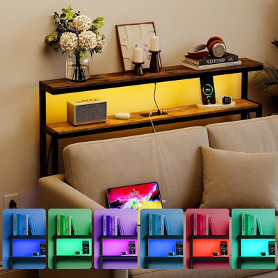 5.9" Narrow Console Table With Led Light And Charging S...