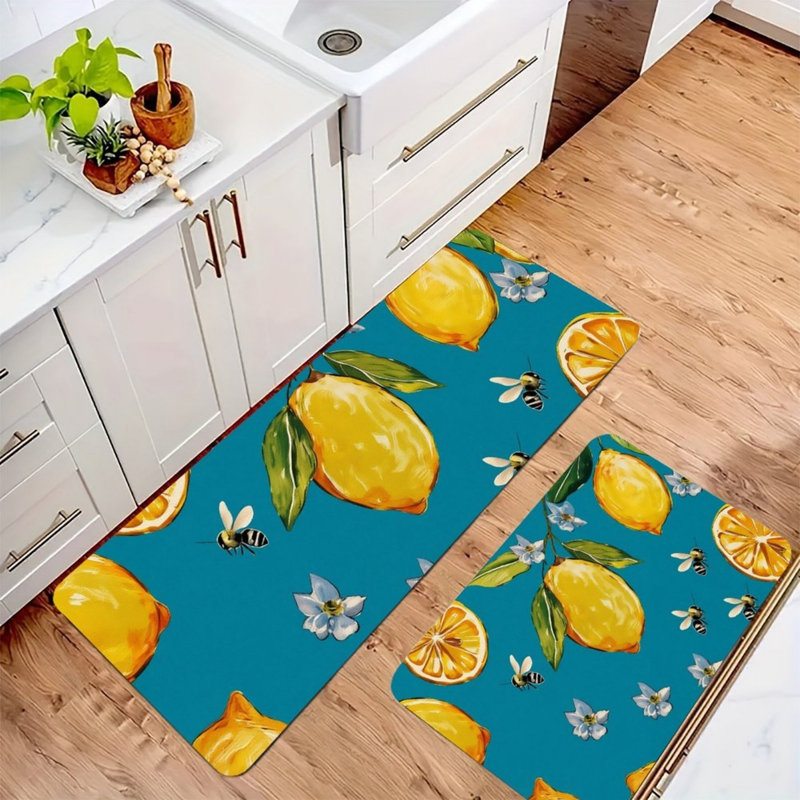 Tapis de cuisine Lemon Bee pour salle à manger, paquet de 2, bleu sarcelle