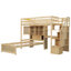 Lit mezzanine simple au-dessus de simple avec bureau intégré et escalier, avec compartiments de rangement et tablettes, naturel-943387384