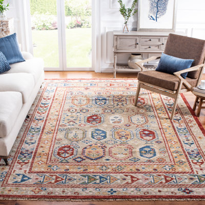 Oriental Hand Knotted Wool/Cotton Oriental Rug in Beige/Red/Blue