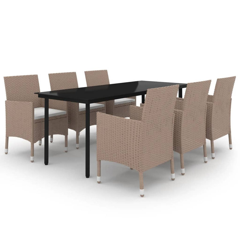 Ensemble de salle à manger rectangulaire pour 6 personnes avec coussins Nikai, Beige / Blanc, 6