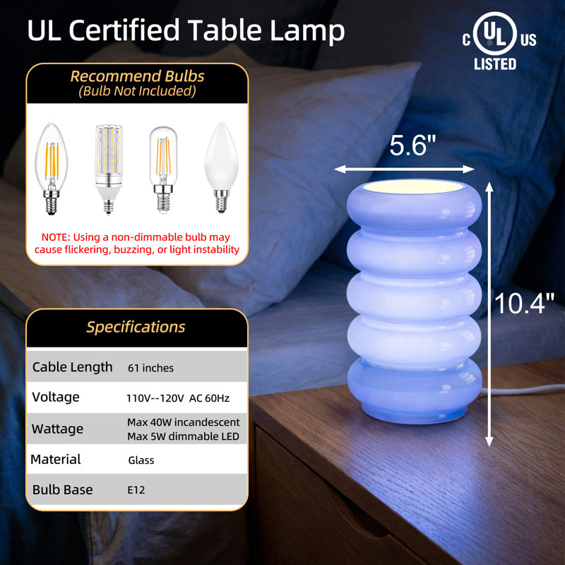 10.4'' Modern 5-Tier Stacked Bubble Ambient Glass Table Lamp with Dimmable Switch and E12 Lamp Holder for Bedroom, Living Room or Entryway
