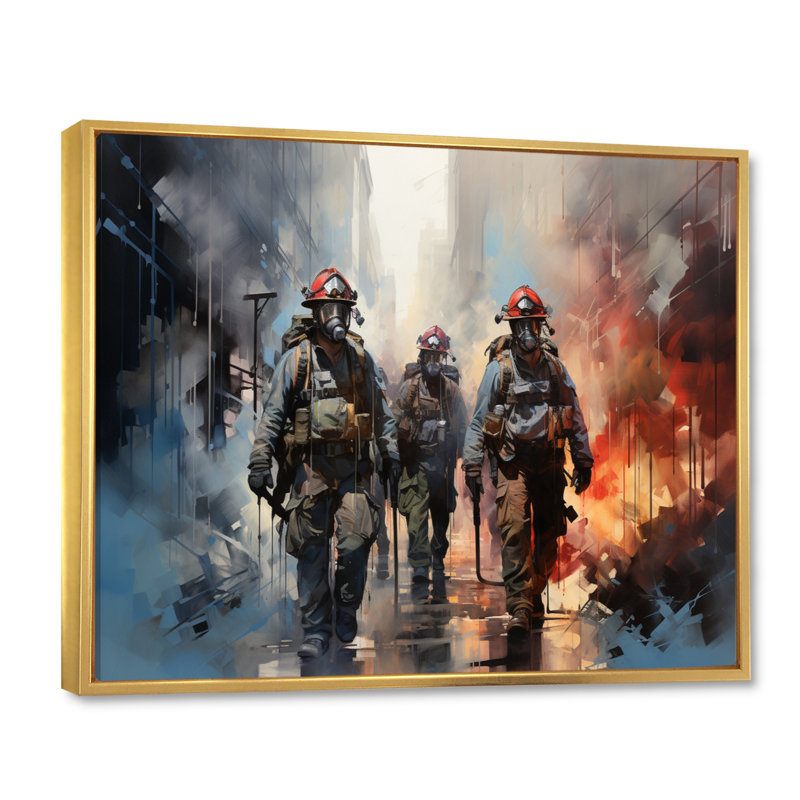 Fireman Heroes In Action II - Fireman, art mural, H 30 po x l 40 po, Cadre flottant doré