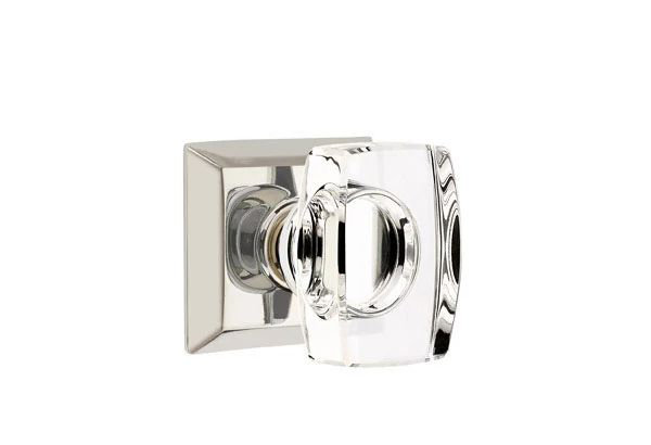 Ensemble de mortaise intérieure Emtek Passage avec rosette Quincy et bouton de verre Windsor (droite), Nickel poli