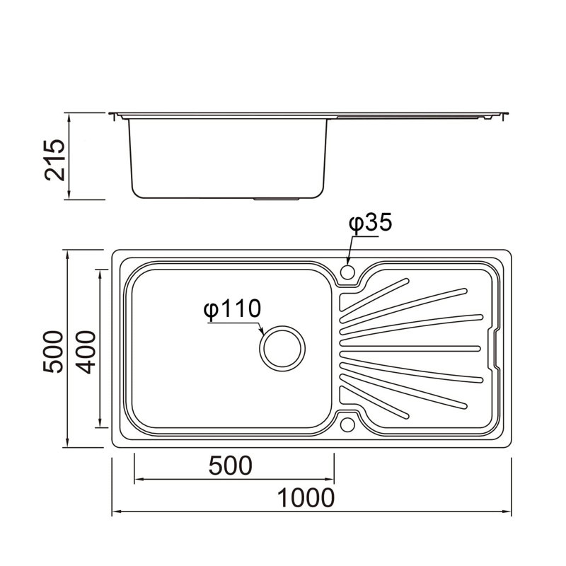 Belfry Kitchen Kansas 50mm W Single Bowl Stainless Steel Kitchen Sink with 2 Faucet Holes