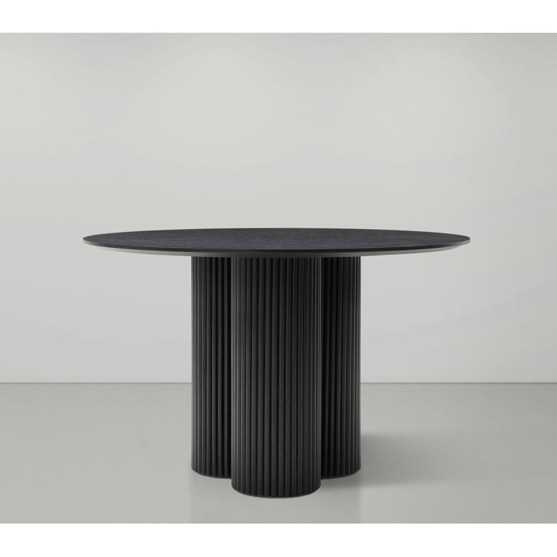 Issabell Ash Round Solid Wood Dining Table, Black