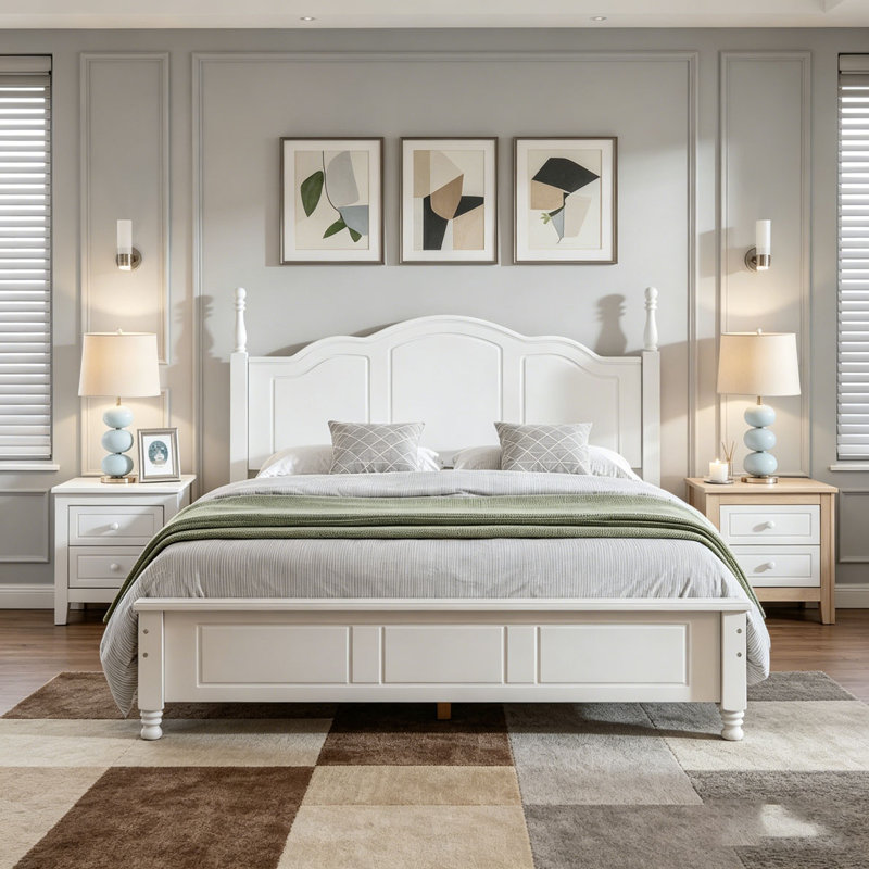 Base de lit plateforme en bois pour grand lit, Grand lit, Noyer foncé