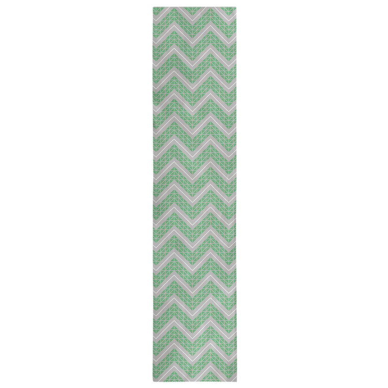 Stephenie Classic Hand Drawn Chevron Table Runner, 16" x 90", Light Green/White