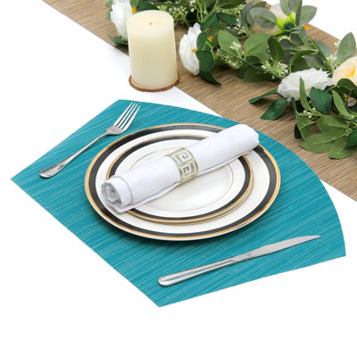 Large Size Wedge Shape Placemats with Centerpiece Round Mat Set of 5 Round Table Place Mats Washable Dining Table Placemats Reversible (Blue)