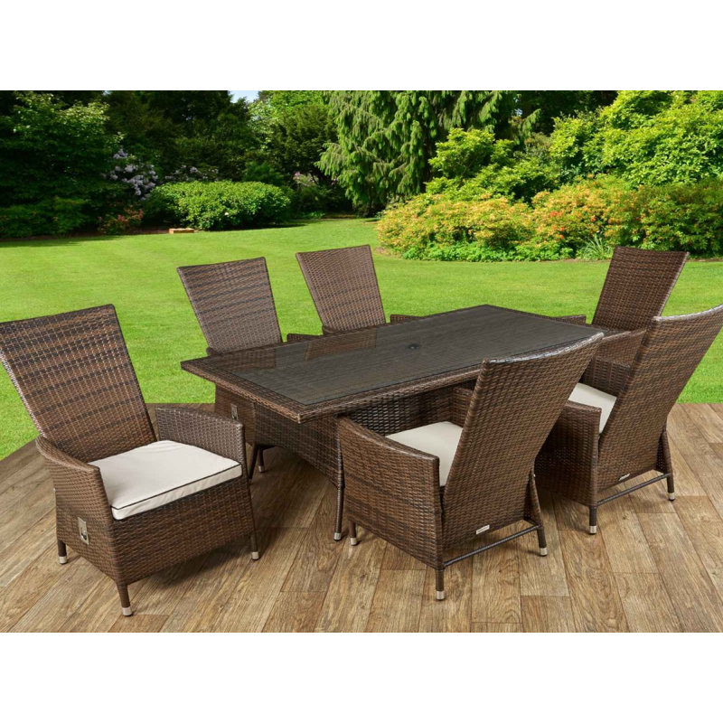 Copenhaver 6 - Person Patio Dining Set with Rectangular Table , Cushions Included, Chocolate/Cream