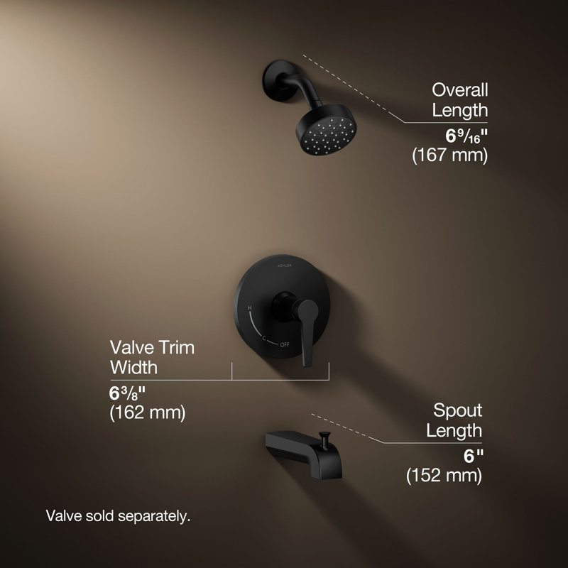 Kohler Pitch Rite-Temp Bath And Shower Trim With 1.75 GPM Water-Saving Single-Function Showerhead, Single Spray Setting