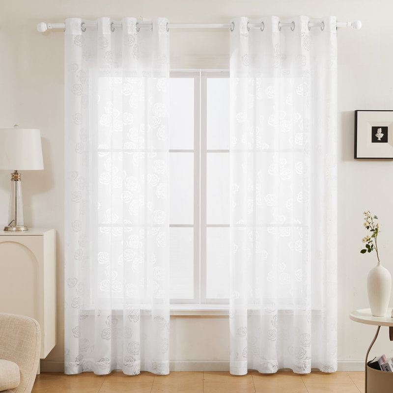 Paire de rideaux transparents en polyester Otella, Blanc, L 52 po x L 72 po