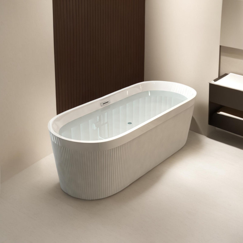 Baignoire autoportante en acrylique 67 po 67 po, Blanc lustré