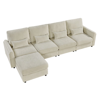 Oversized Modular 4 Seater Sofa With Removable Covers And Storage, Convertible L-Shaped Couches , Modern Couches With Ottoman For Living Room, Apartment
