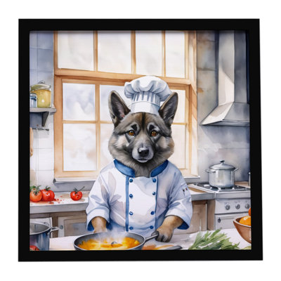 Impression sur métal encadrée, le norvégien Elkhound The Chef