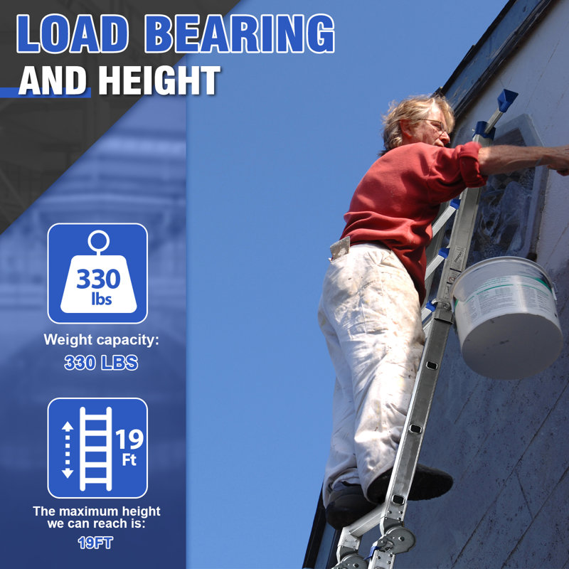 A Frame 5 Step Aluminum Ladder Extension Ladder, 17 Ft Muti Position Ladder & Removable Tool Tray with Stabilizer Bar, 330 lbs