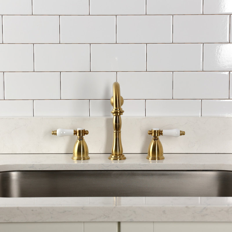 Kingston Brass Bel-Air Double-Handle Widespread Kitchen Faucet, Without Side Spray, Brushed Brass