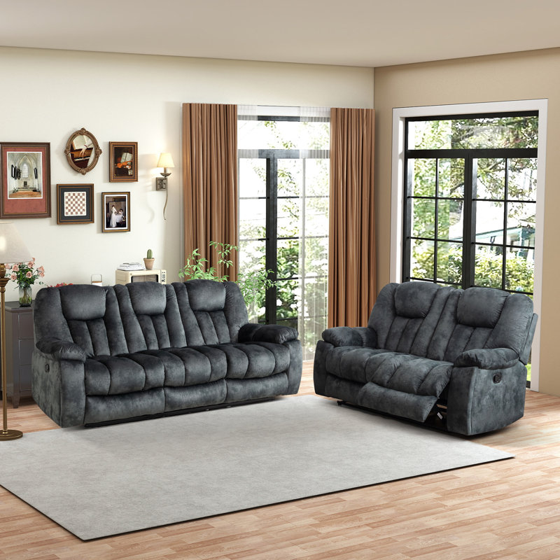 Ensemble de salon inclinable moderne surdimensionné en microfibre 2 pièces Quiteris, Gris anthracite