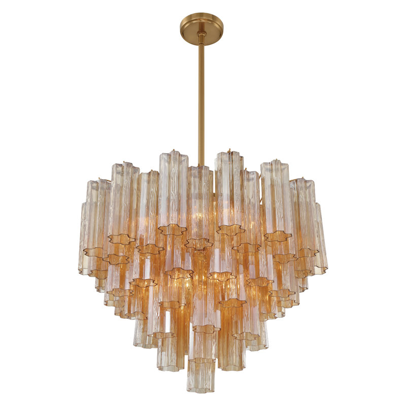 Dimmable Tiered Chandelier, Aged Brass, Yellow, 21.5" H x 26.75" W x 26.75" D