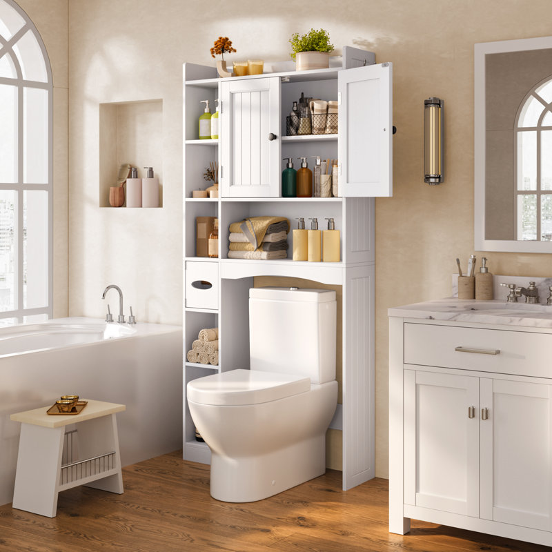 Freestanding Over-the-Toilet Storage – Bathroom Organizer with Adjustable Shelf & Tissue Holder
