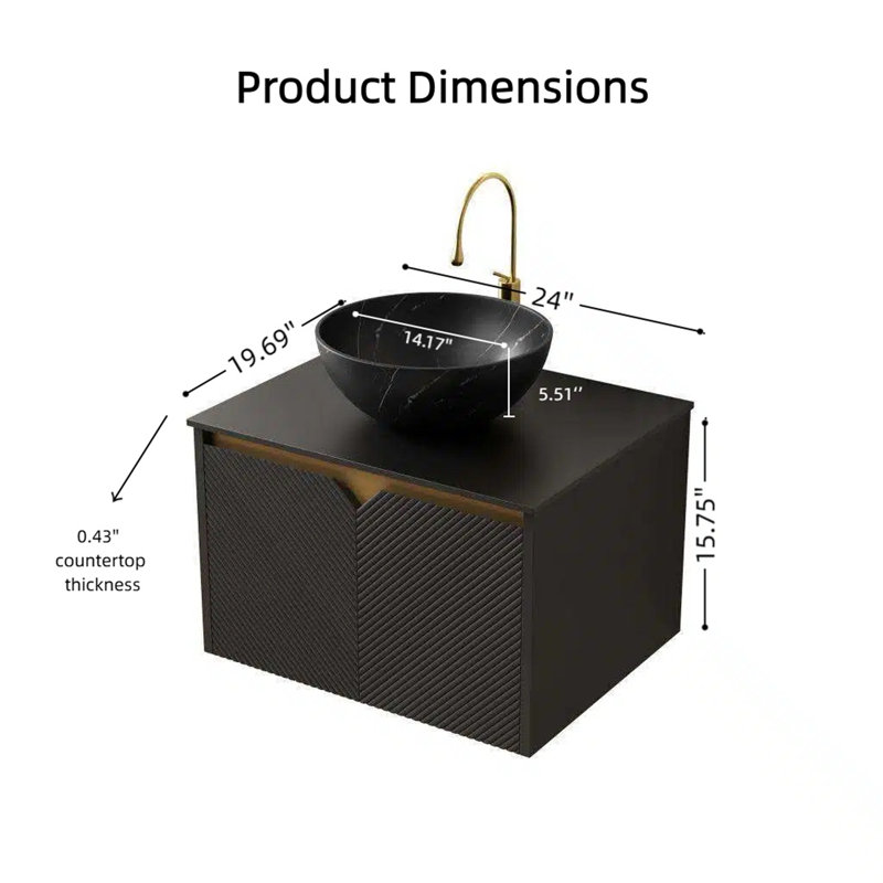 24-inch Black Sintered Stone Bathroom Vanity