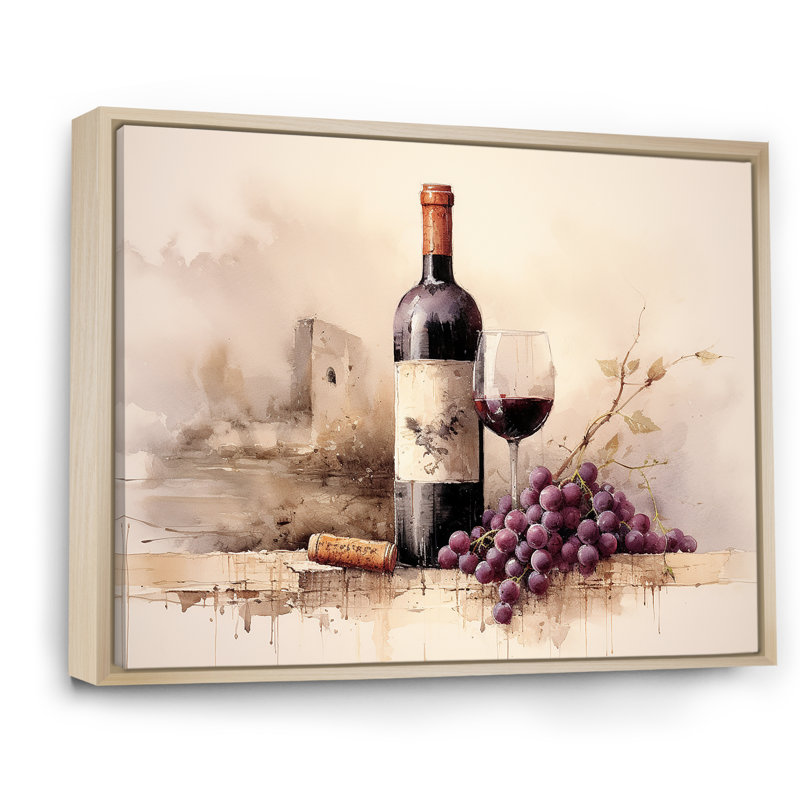 Cabernet Curve - vin, reproduction d'art sur toile, H 34 po x l 44 po x P 1,5 po, Cadre naturel flottant