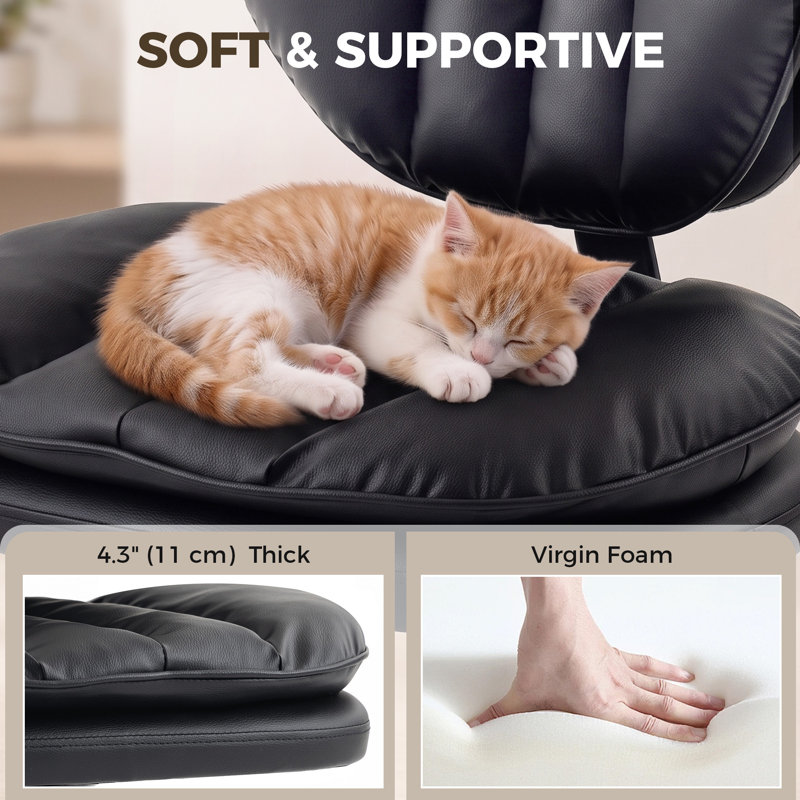 Chaise de bureau ergonomique à jambes croisées avec repose-pieds plus large, noire