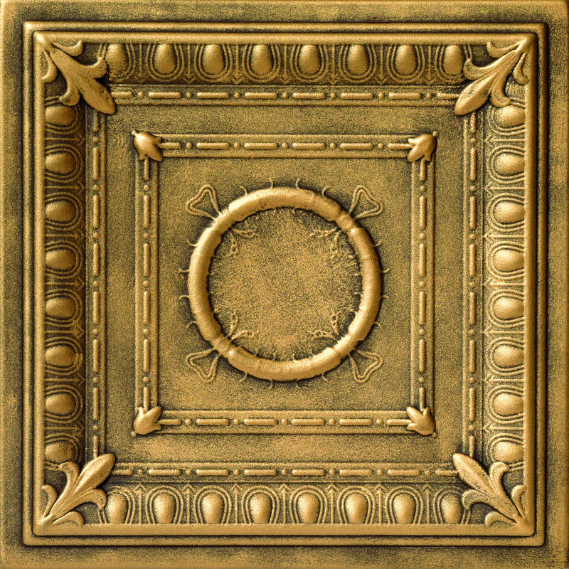 Tuile de plafond en polystyrène à collage romane 1,6 pi x 1,6 pi Romanesque Wreath, Or antique